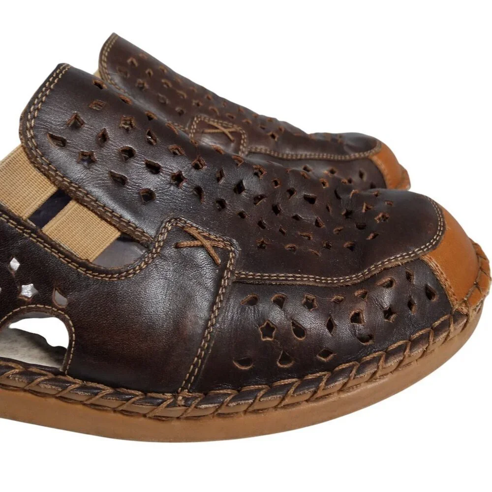 Rieker Brown Leather Slip On Comfort Loafers Size 40 US 9.5-10 Perforated